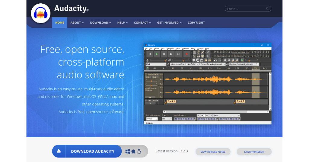 Audacity free open source audio software